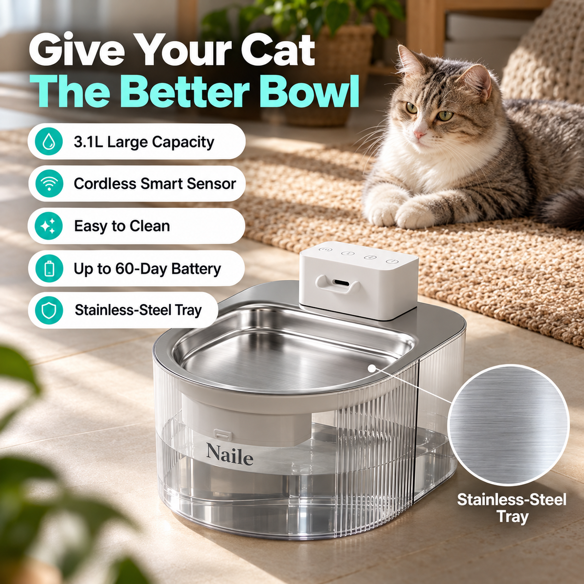Naile Tap Wireless Cat Fountain